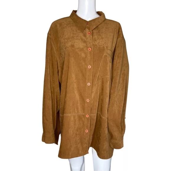 Bechamel Women Shirt Women L Brown Microfiber Button Up Fall is in the air. - Picture 2 of 14
